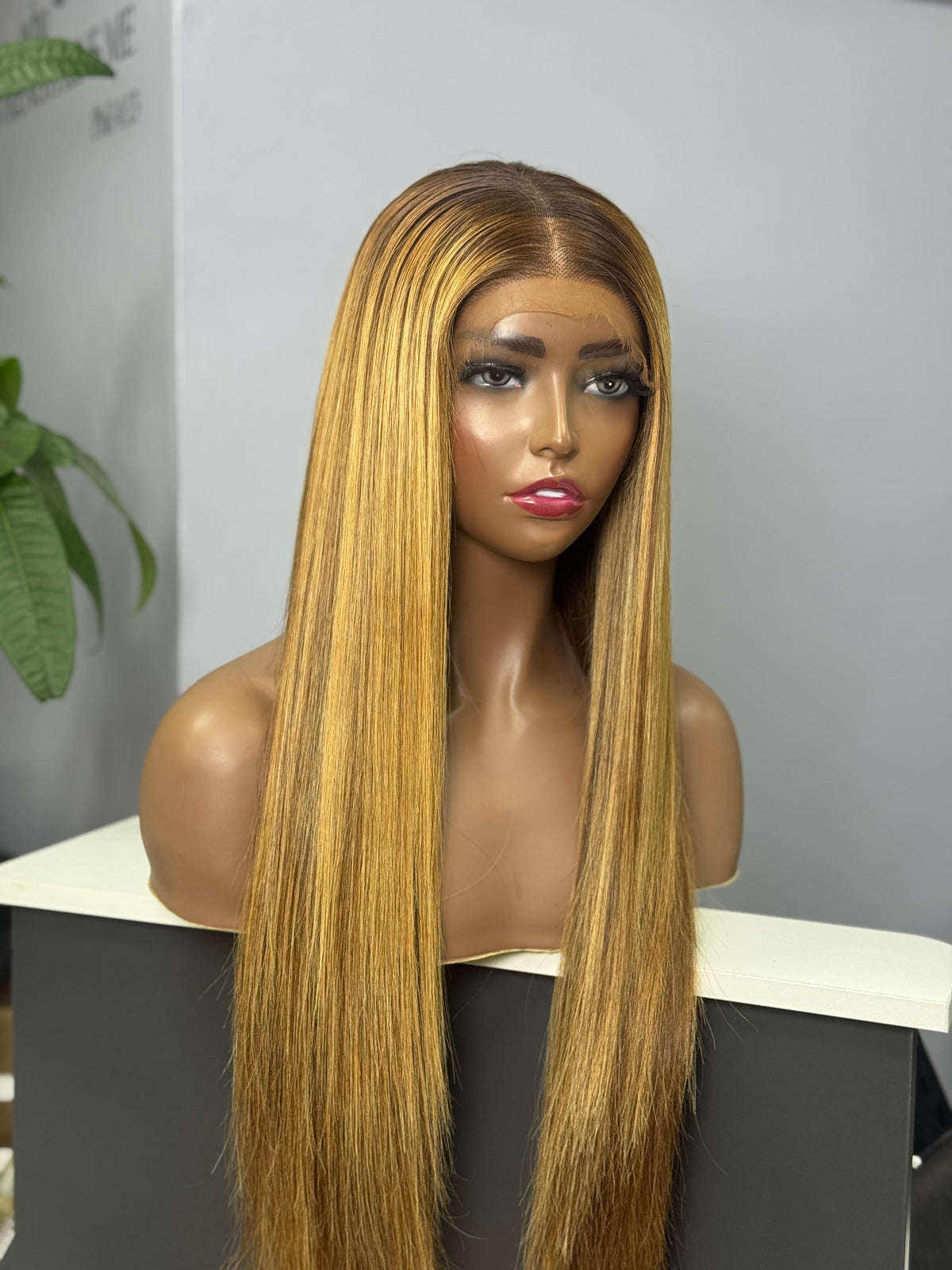 Honey 24 inch body wave blonde balayage wig front view
